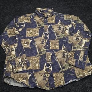 Woodland Trail Mens XL Whitetail Deer Print Button Down Shirt Purple Buck
